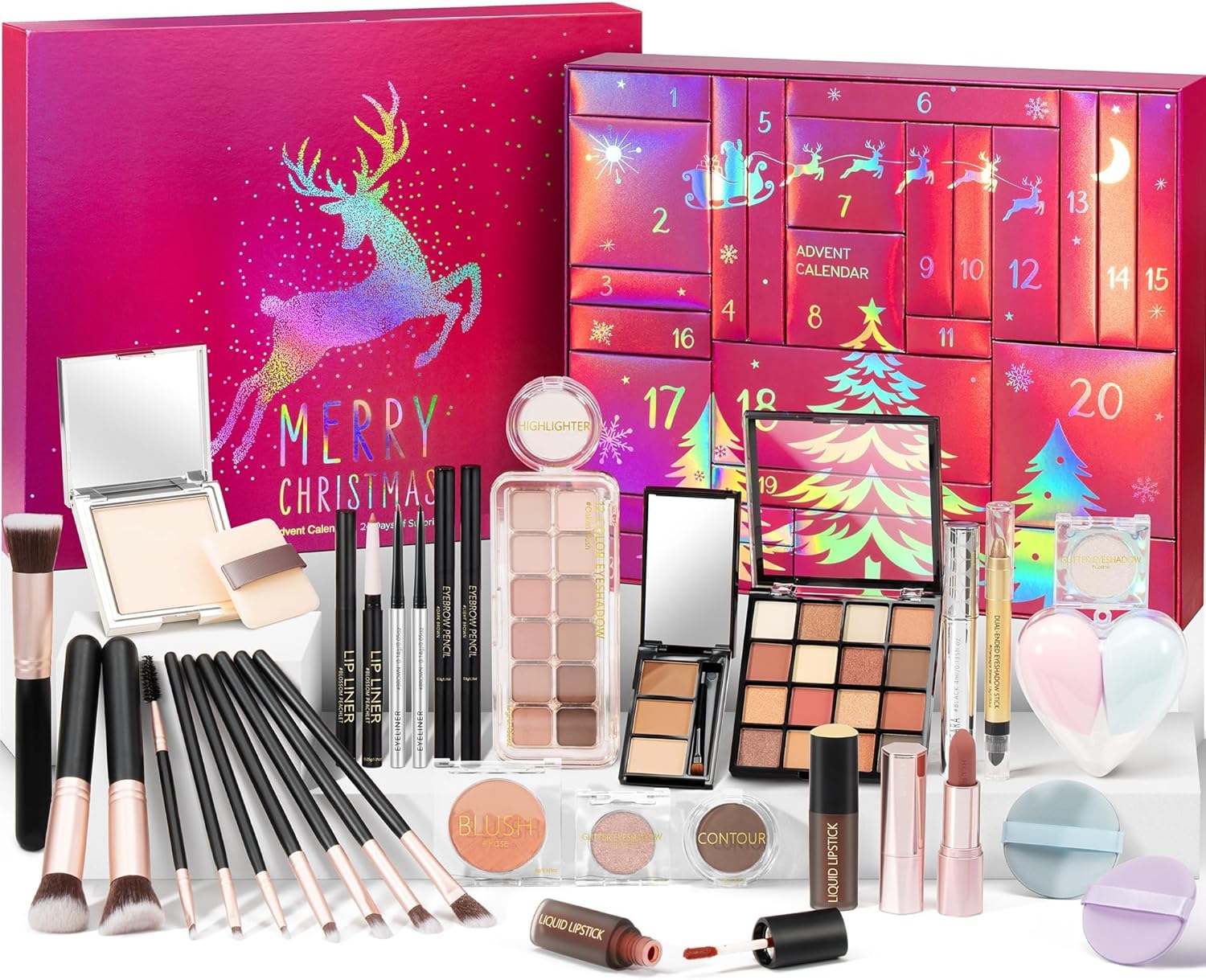 Qinline Makeup Advent Calendar 2025 | 24-Day Christmas Countdown for Women & Teens - Full Face Cosmetic Gift Set