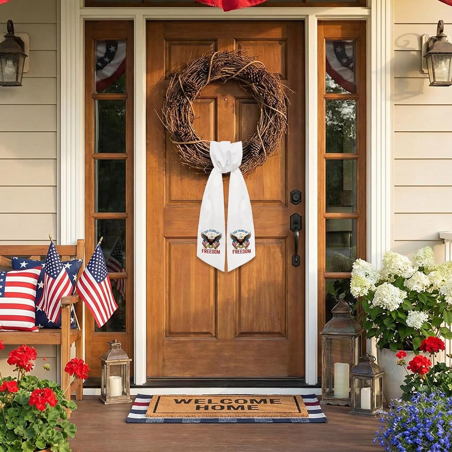 USA Patriotic Wreath Sash - Freedom Eagle Ribbon for Front Door | American Flag Decor