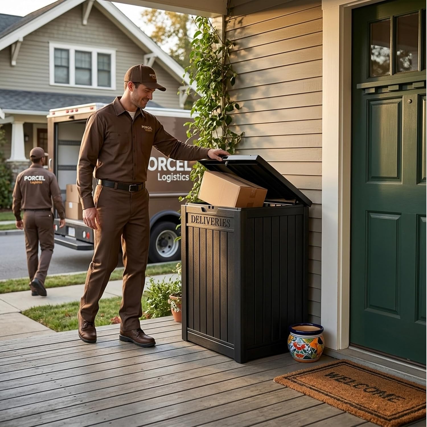 Skiennix Lockable Package Delivery Box - Waterproof Resin Outdoor Storage (57 Gallon, Black)
