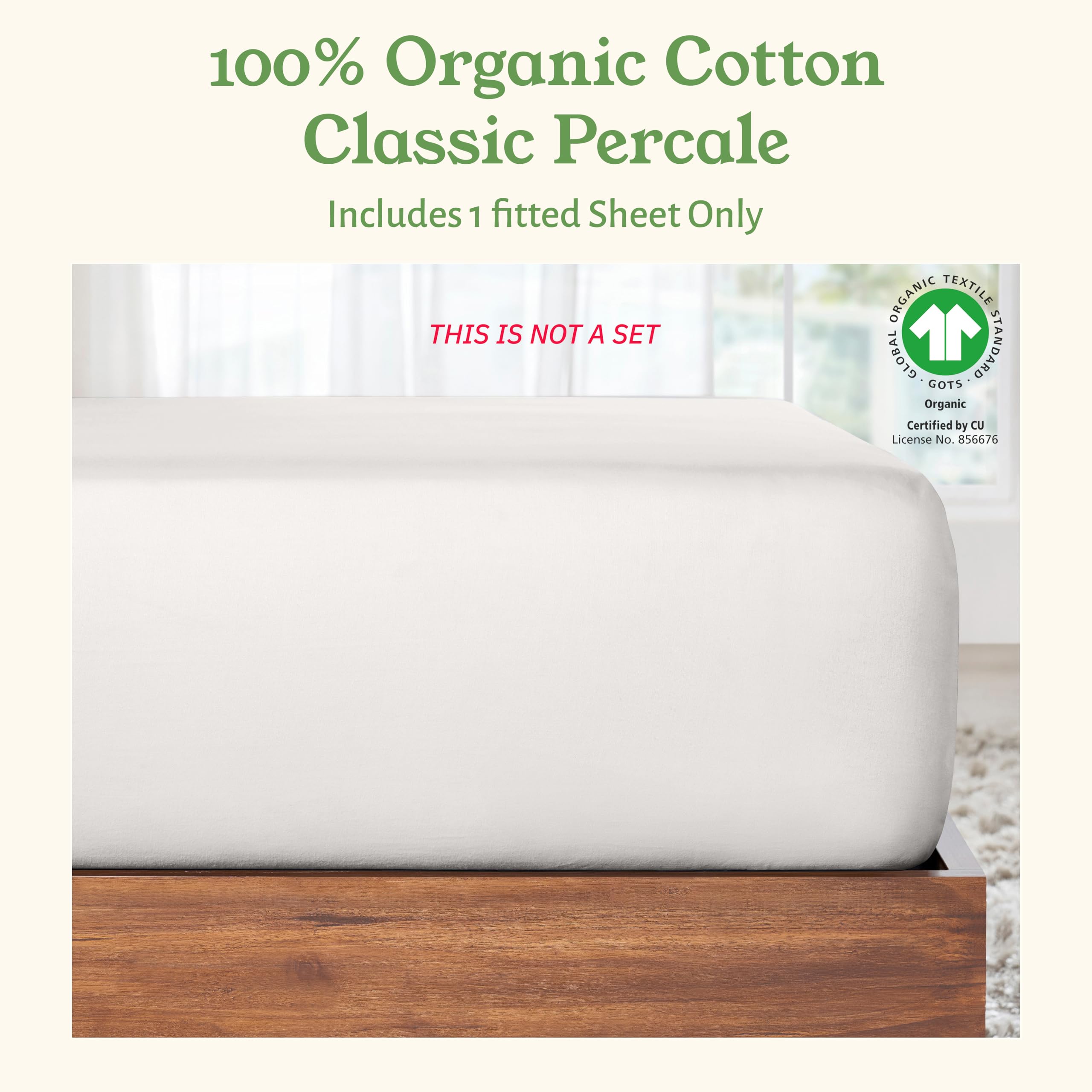 California Design Den 100% Organic Cotton Fitted Sheet Queen Size Only, Percale, Deep Pocket Fitted Sheet Queen, Lightweight, Snug-Fit, Crisp, All Around Elastic, 1 Pc - True Ivory
