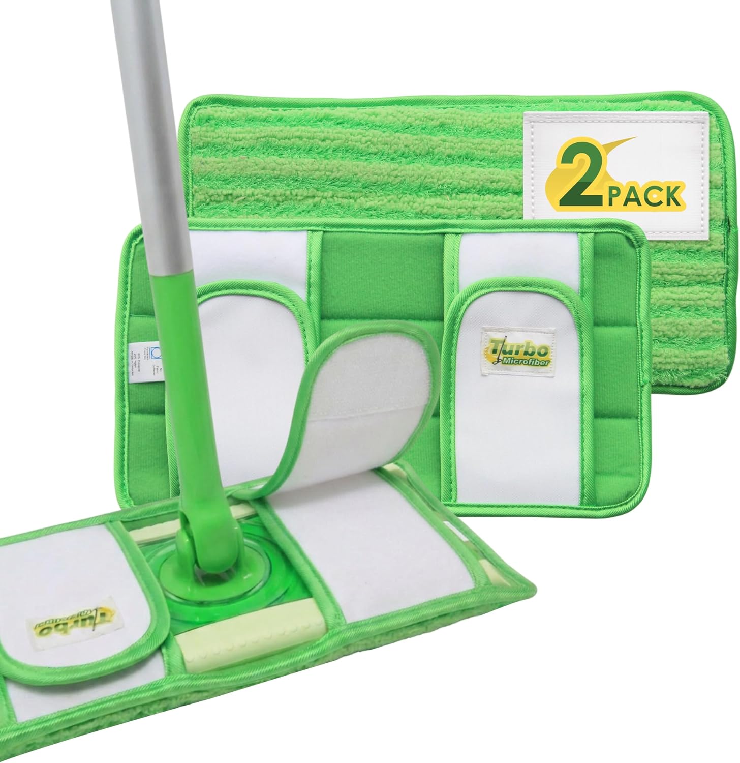 Turbo Reusable Mop Pads - Washable Microfiber Refills for Swiffer Sweeper - 12 Inch | 2 Pack