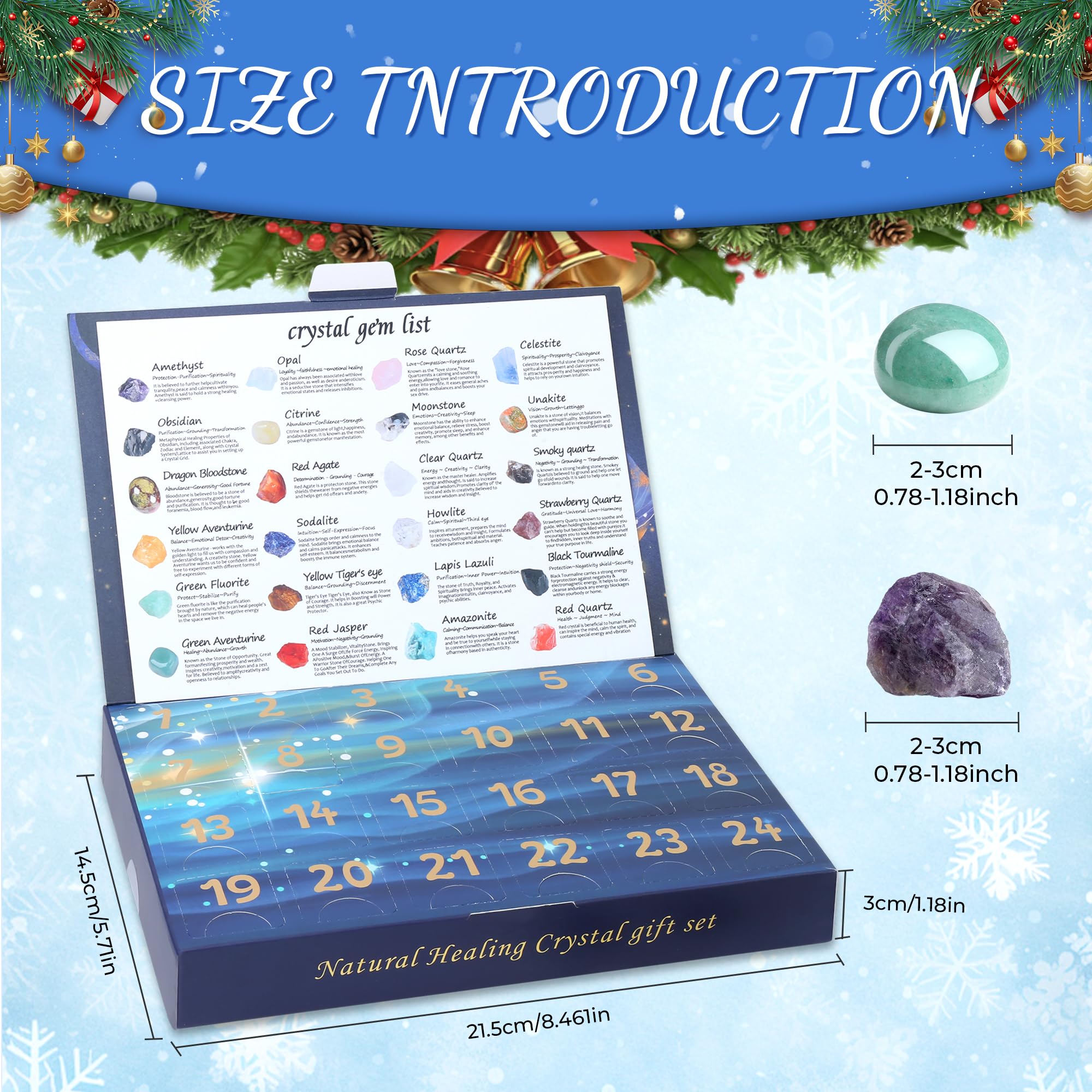 MAIBAOTA Crystal Advent Calendar 2025-24 Day Christmas Countdown Calendars for Adult Teens - Geographic Gemstone Rocks and Minerals Collection - Natural Crystals and Healing Stones