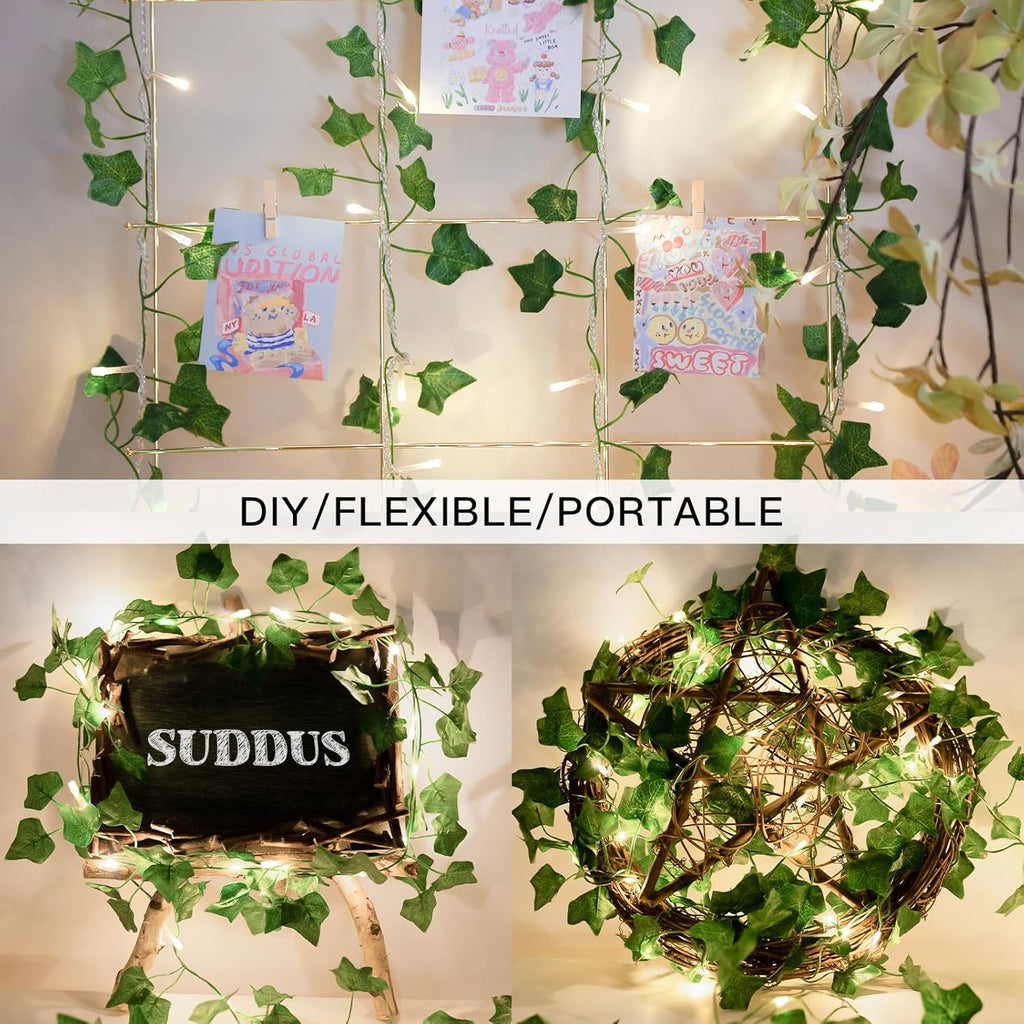 Suddus Ivy String Lights - 33ft 100 LED Fairy Lights with Remote for Bedroom, Garden & Party Decor | Warm White