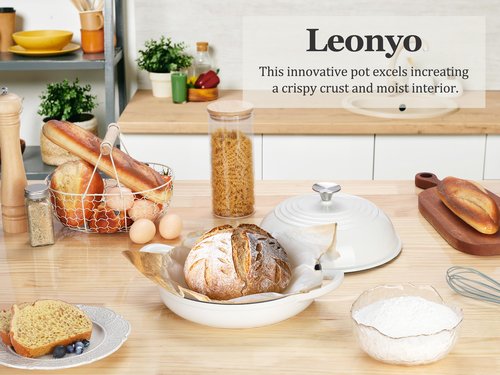 Enameled Cast Iron Bread Oven, Leonyo Dutch Oven for Sourdough Bread Baking, Cast Iron Dutch Ovens Pot with Lid & Non Stick Silicne Baking Mat for Cooking, 6 Quart, White