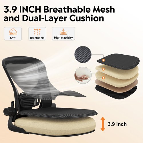 DEVAISE Office Chair, Ergonomic Computer Desk Chair with Flip-up Armrests, Comfy Mesh with Adjustable Lumbar Support, Black