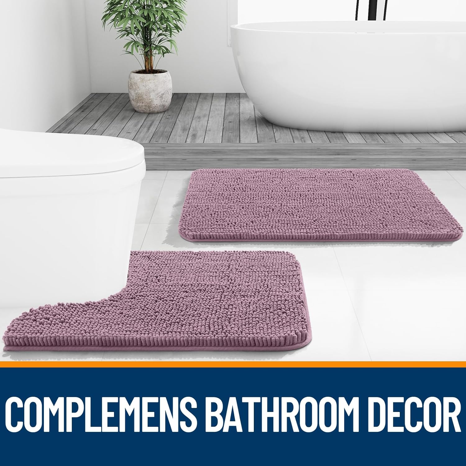 OLANLY Bathroom Rugs - Extra Soft Chenille Bath Mats | Quick-Dry, Machine Washable, 30x20, Deep Plum