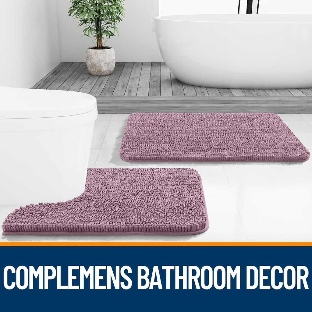 OLANLY U-Shaped Toilet Rug - Extra Soft Chenille Bathroom Mat, Quick-Dry & Non-Slip, 24x20 Deep Plum
