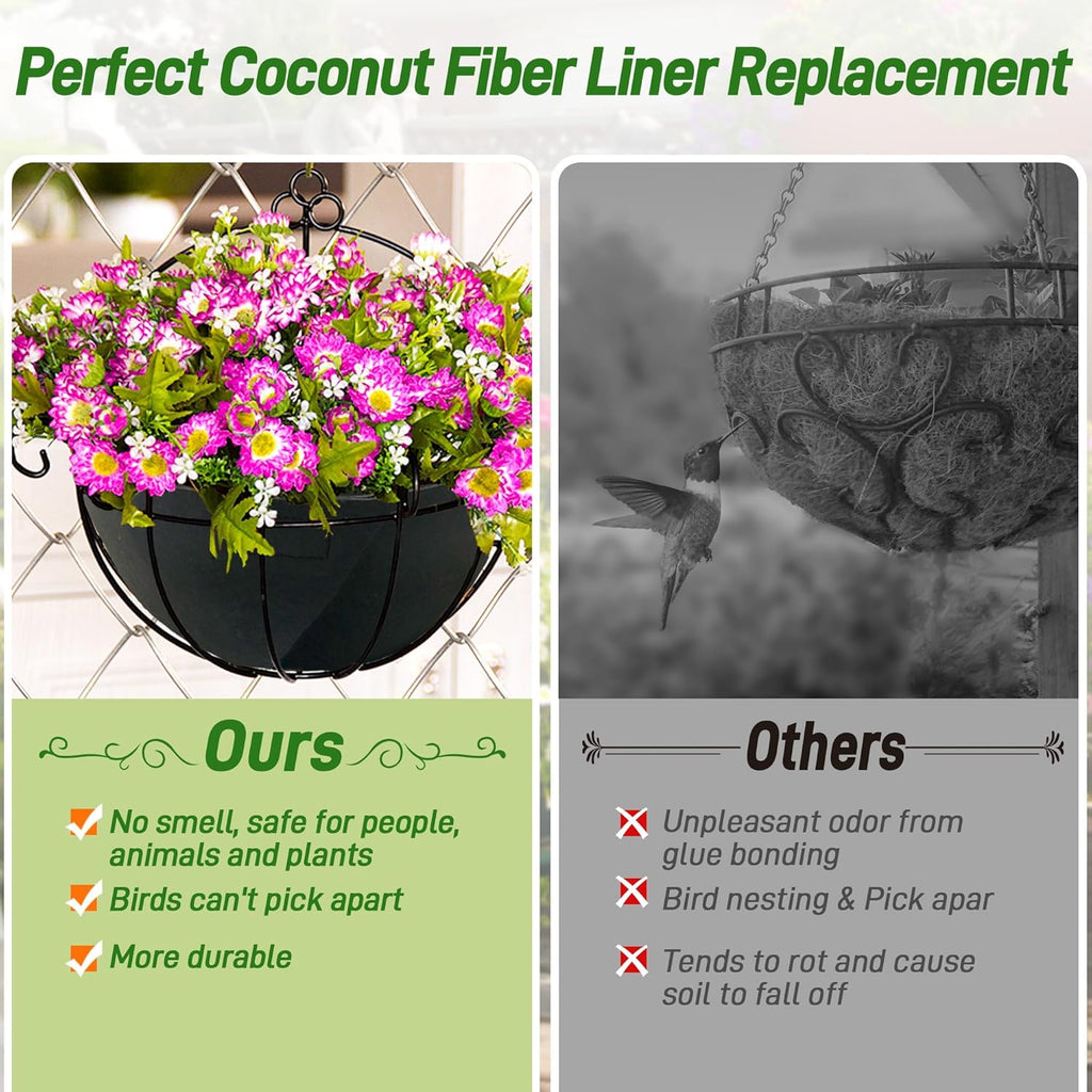 Skiennix 12-Inch Fabric Planter Basket Liners - Durable Felt Coco Fiber Replacement for Hanging Baskets