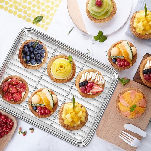 Deedro Baking Sheet Set - Stainless Steel Cookie Half Sheets with Cooling Racks | 12 x 10 Inch, Heavy Duty