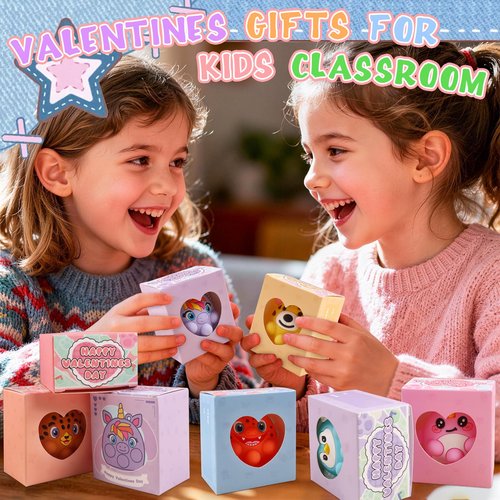 ChildFun Valentines Day Gifts for Kids, 24 PCS Prefiled Valentines Box with 3D Animal Pop Suction Toys, Valentines Party Favors for Class, School Classroom Valentines Gifts for Boys Girls Toddlers