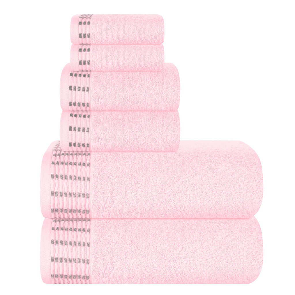 MALLONI HOME Ultra Soft 6 Pack Cotton Towel Set, Contains 2 Bath Towels 28x55 inch, 2 Hand Towels 16x24 inch & 2 Wash Coths 12x12 inch, Ideal Everyday use, Compact & Lightweight - Pink
