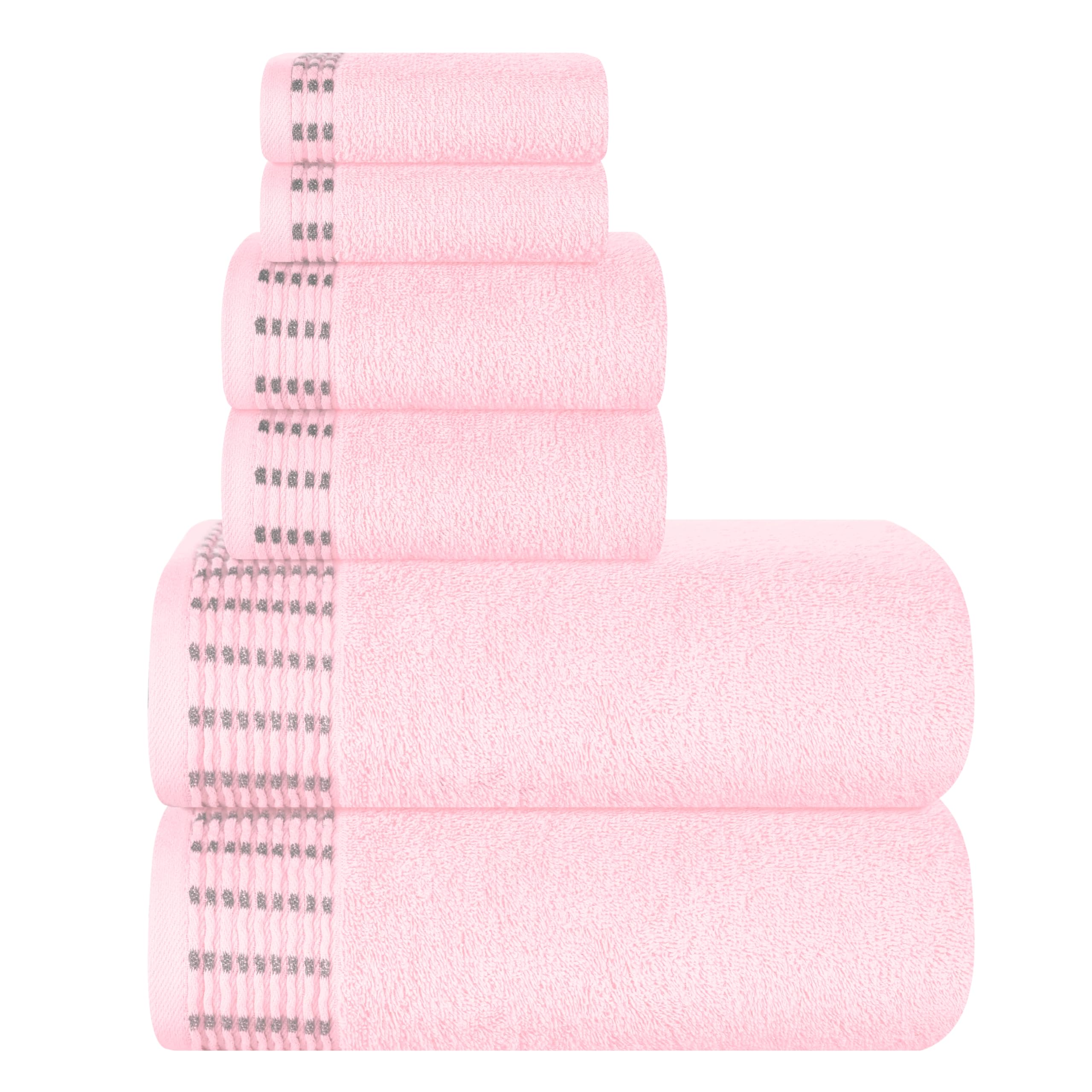 MALLONI HOME Ultra Soft 6 Pack Cotton Towel Set, Contains 2 Bath Towels 28x55 inch, 2 Hand Towels 16x24 inch & 2 Wash Coths 12x12 inch, Ideal Everyday use, Compact & Lightweight - Pink