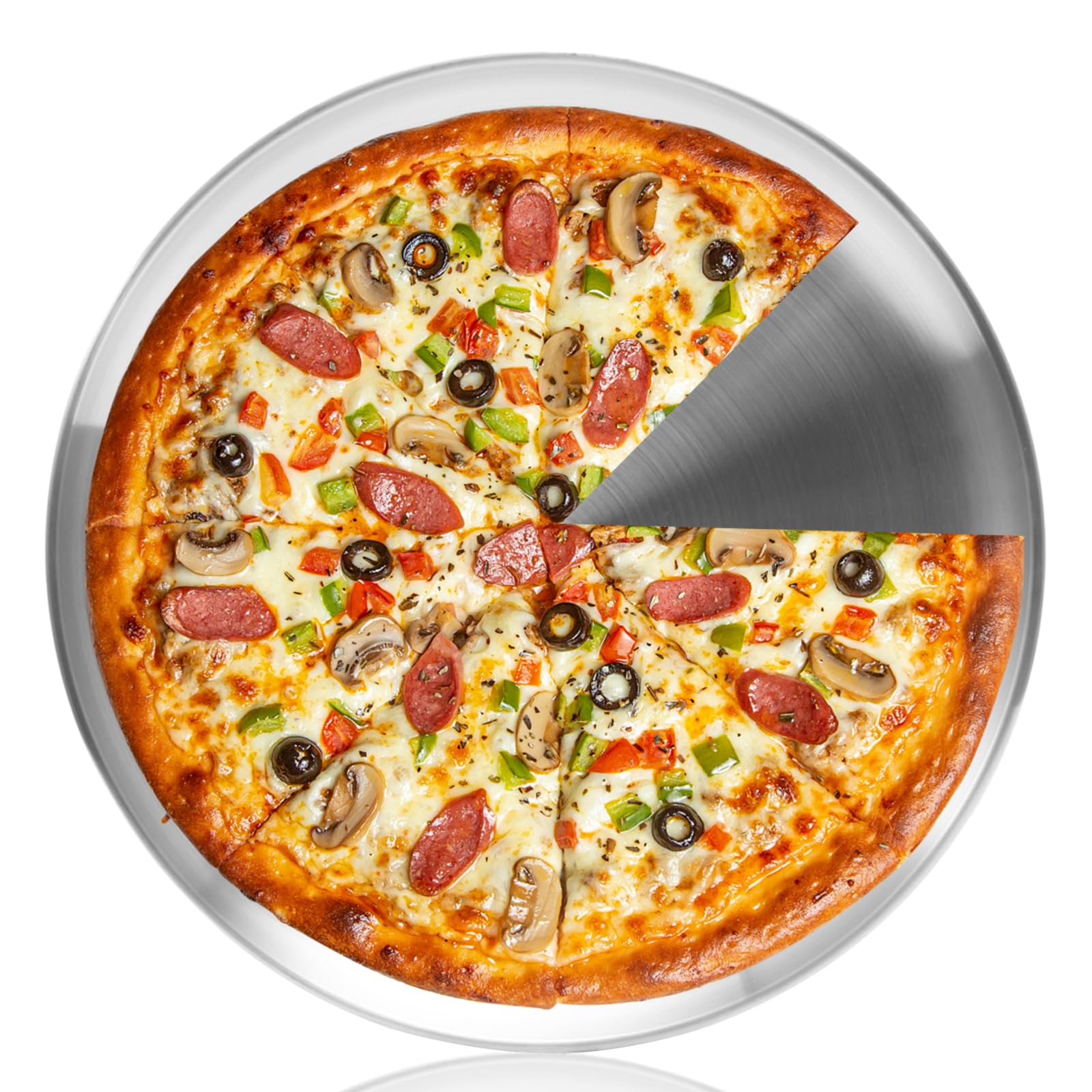 YeKuKing 12 Inch Pizza Pan for Oven Stainless Steel Baking Sheet Round Plates for Cake Pie and Salad Pizza Steel Tray Oven Dishwasher Safe & Easy Clean(1 Pack)