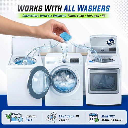 EcoClean Washing Machine Cleaner Tablets - 25 Pack for Deep Cleaning & Pet Hair Removal | Compatible with All Washer Types