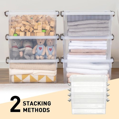 Citylife 17 QT Plastic Storage Bins - 6 Pack Stackable Containers with Lids for Organizing | Clear Storage Box