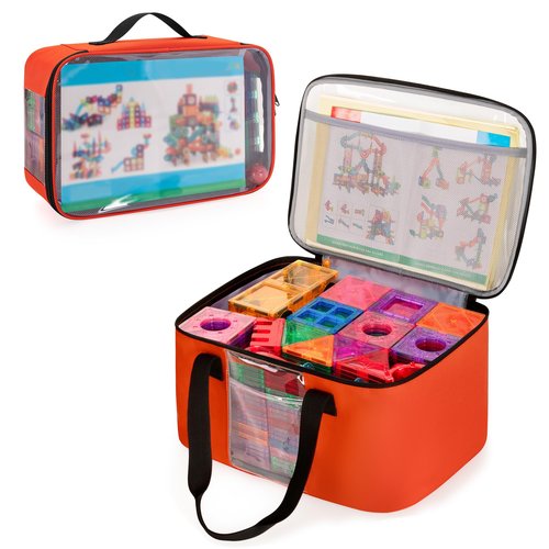 Rexmica 2pcs Storage Organizer Bag for Magnetic Building Tiles, Magnetic Block Tiles Travel Case with Visible Top, Toy Storage Bag for Construction Building Toy, Interlocking Blocks
