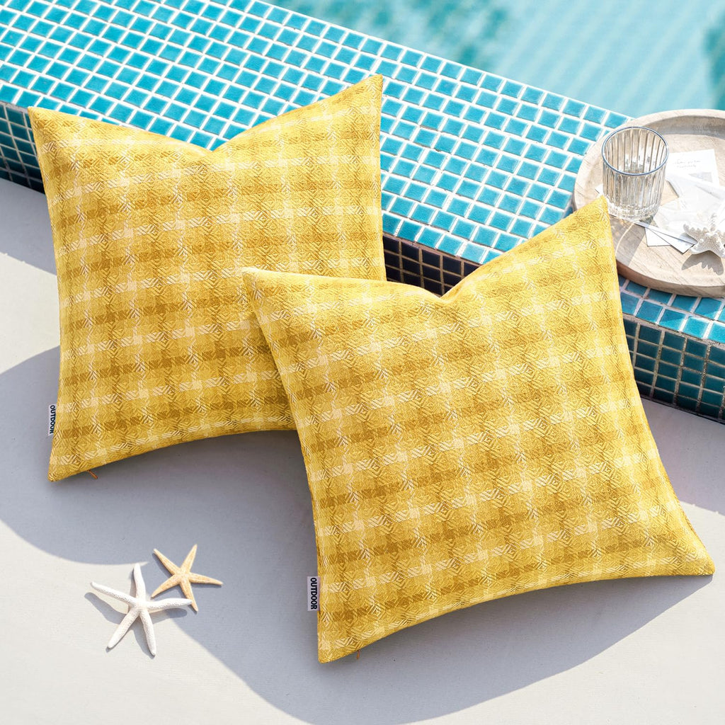 MIULEE Outdoor Waterproof Throw Pillow Covers - Decorative Farmhouse Cushion Cases | 18x18 Inch Yellow (Pack of 2)