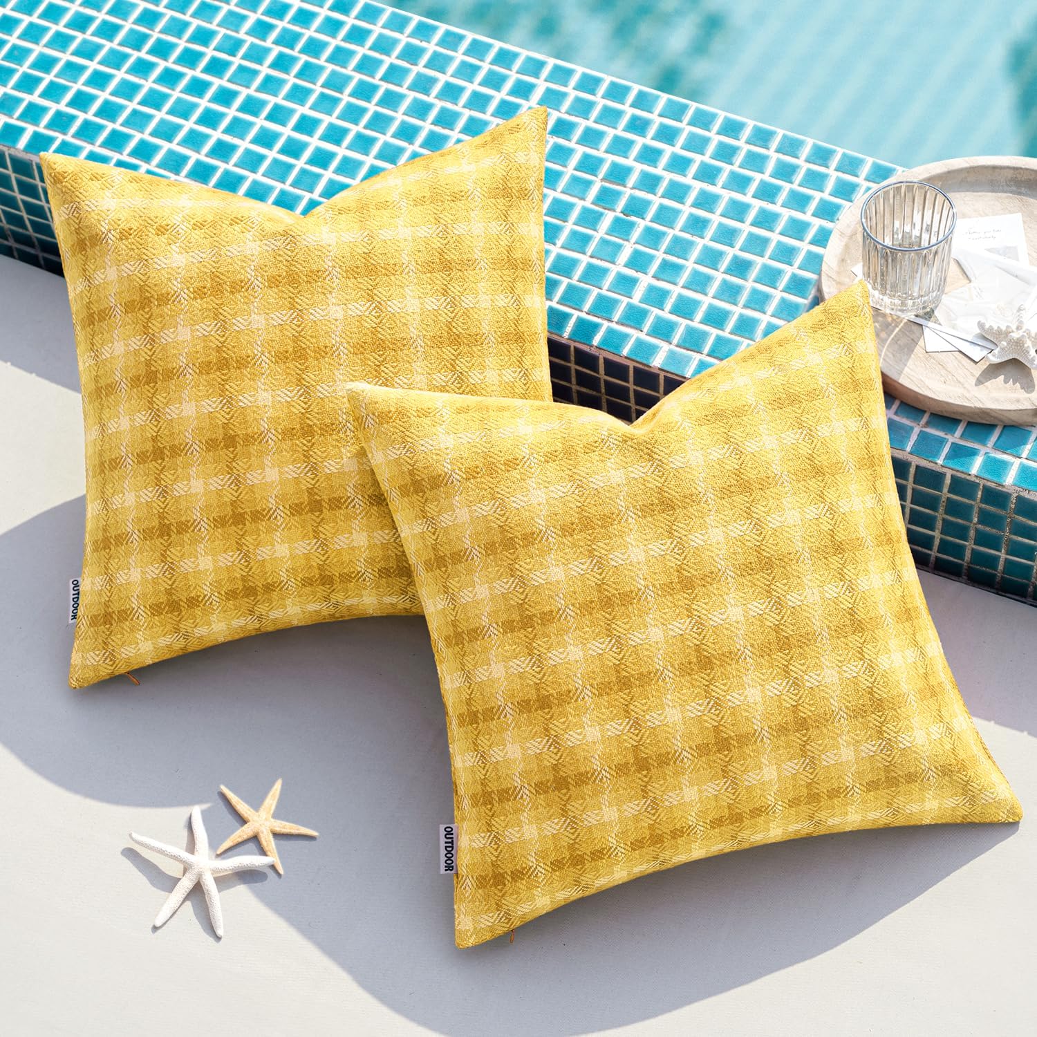 MIULEE Outdoor Waterproof Throw Pillow Covers - Decorative Farmhouse Cushion Cases | 18x18 Inch Yellow (Pack of 2)