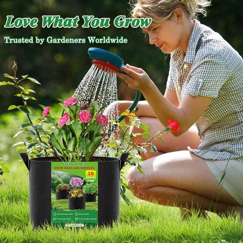 Feed Garden 5 Gallon Grow Bags - 4 Pack of 300G Non-Woven Fabric Pots with Reinforced Handles for Indoor/Outdoor Plants