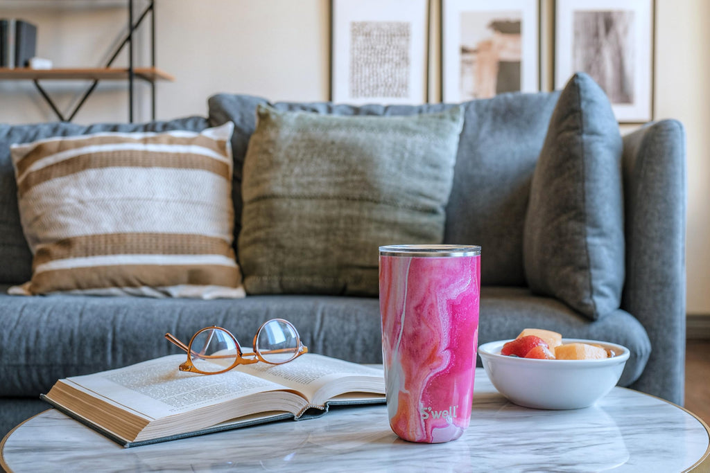 S'well Stainless Steel Tumbler with Slide-Open Lid, 18oz, Rose Agate, Triple Layered Vacuum Insulated Containers Keeps Drinks Cold for 12 Hours and Hot for 4, BPA Free