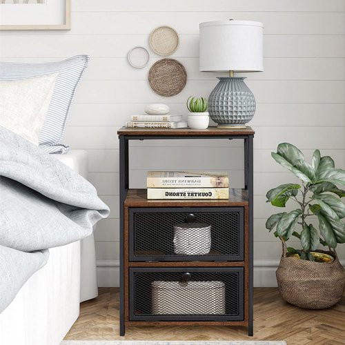 VECELO Modern Night Stand, End Side Table with Storage Space and Door, Nightstands with Flip Drawers for Living Room,Bedroom,Lounge,Set of 2