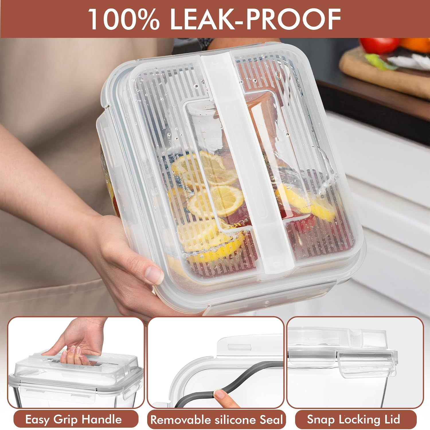 Razab Large Glass Food Storage Containers - 17 Cups, 132 Oz, Leakproof & BPA-Free | Ideal for Meal Prep