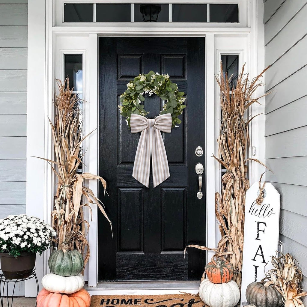 Skiennix Wreath Sash - Stylish Boxwood Garland Decor for Front Door | 2-Pack in Beige and White Stripe
