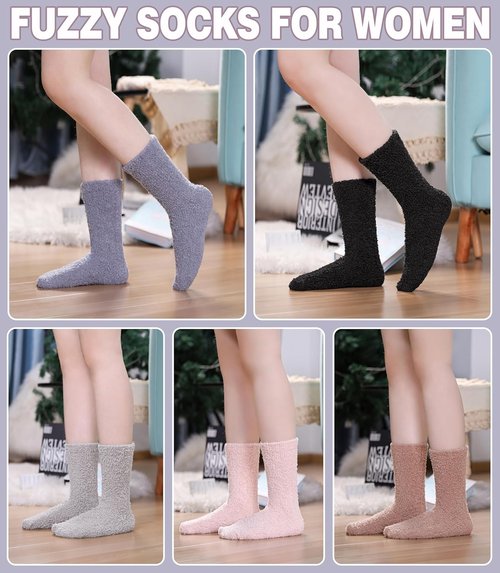 LANLEO Fuzzy Socks for Women - Soft Cozy Fluffy Winter Slipper Socks | Microfiber Plush Design