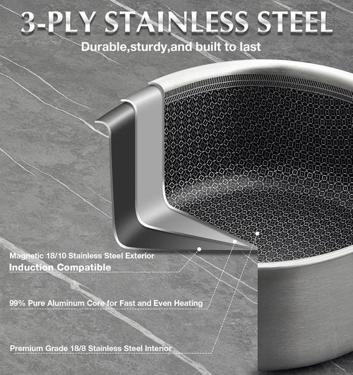 KOCH SYSTEME CS Hybrid Nonstick Stainless Steel Saucepan Set - 6-Piece Triply Design, Induction Ready, 1QT, 2QT & 3QT Pots