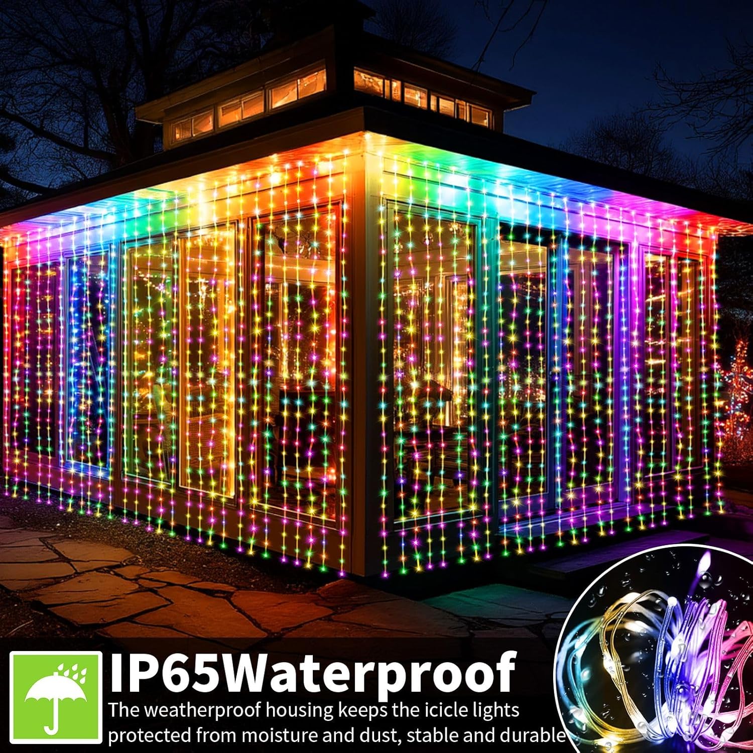 Skiennix Battery Operated Fairy Curtain Lights - 300 LED Multicolor 10ft x 10ft with Remote & Timer for Indoor/Outdoor Decor