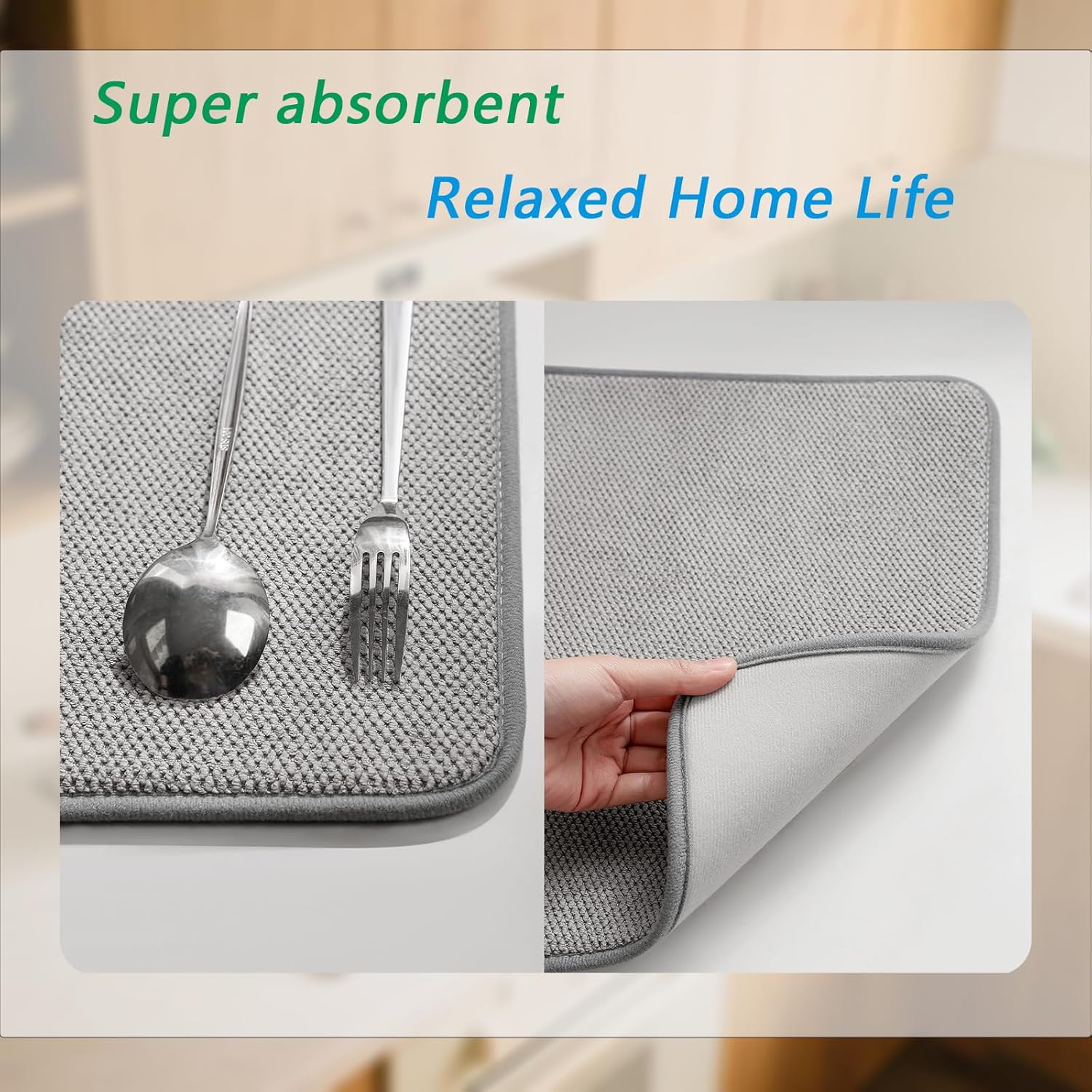 Skiennix XXL Microfiber Dish Drying Mat - 23" x 17" Ultra Absorbent Kitchen Counter Mat | Grey