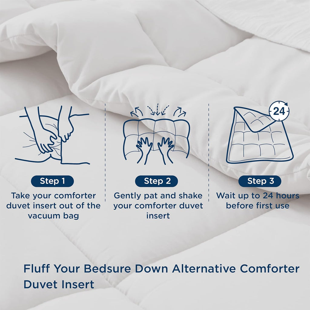 Bedsure Comforter Duvet Insert - All-Season Twin Size Quilted Bedding, GentleSoft Down Alternative, Light Grey 88 x 68 Inches