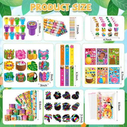 BenLouis 108Pcs Hawaiian Luau Party Favors Aloha Summer Tropical Tiki Theme School Stationery Set Bulk for Kids Beach Pool Birthday Party Goodie Bag Stuffers Classroom Gifts Rewards Pinata Filler