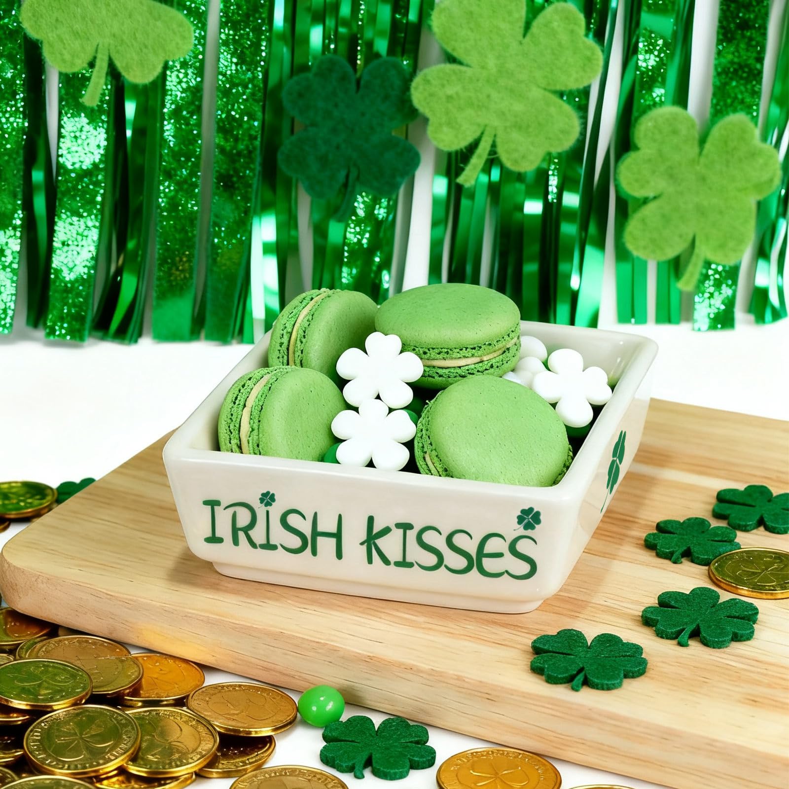 ISTOOLL St Patricks Day Decorations-2pcs Ceramics St Patrick's Day Candy Dish-St Patrick's Candy Storage for Home Kitchen Tiered Tray Table Party Centerpieces Decor