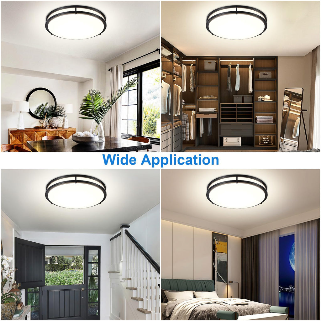 DLLT Flush Mount LED Ceiling Light: 16 Inch 5CCT (3000K-6000K) & Dimmable Ceiling Light Fixtures for Bedroom Hallway - 36W Modern Black Super Bright Kitchen Lighting Fixtures Ceiling