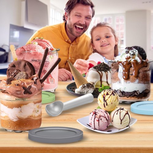Creami Pints & Lids for Ninja - 4-Pack Ice Cream Containers & Smoothie Pots for NC299AMZ & NC300s