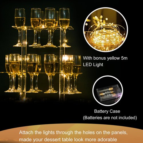 HeiMma Champagne Display Holder Stand for Party, With 18 Slots, 2 Tier Clear Acrylic Wine Glass Stemware Rack Champagne Flute Holder with Led Light, Measures 16.5" x 15.7" x 11.8"