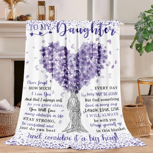 Kitolwo to My Daughter Blanket from Mom Daughters Birthday Gifts Christmas Valentines Day Gift for Daughter to My Daughter's Throw Blanket 50" x 60"（Purple）