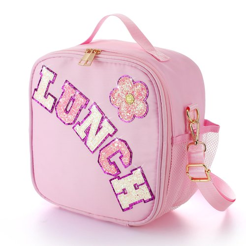 Alphatool Insulated Kids Lunch Bag with Adjustable Strap - Reusable Easy to Clean Lunch Bag for Girls, Hold Kids Lunch Box Snacks Water Bottles for School, Pink
