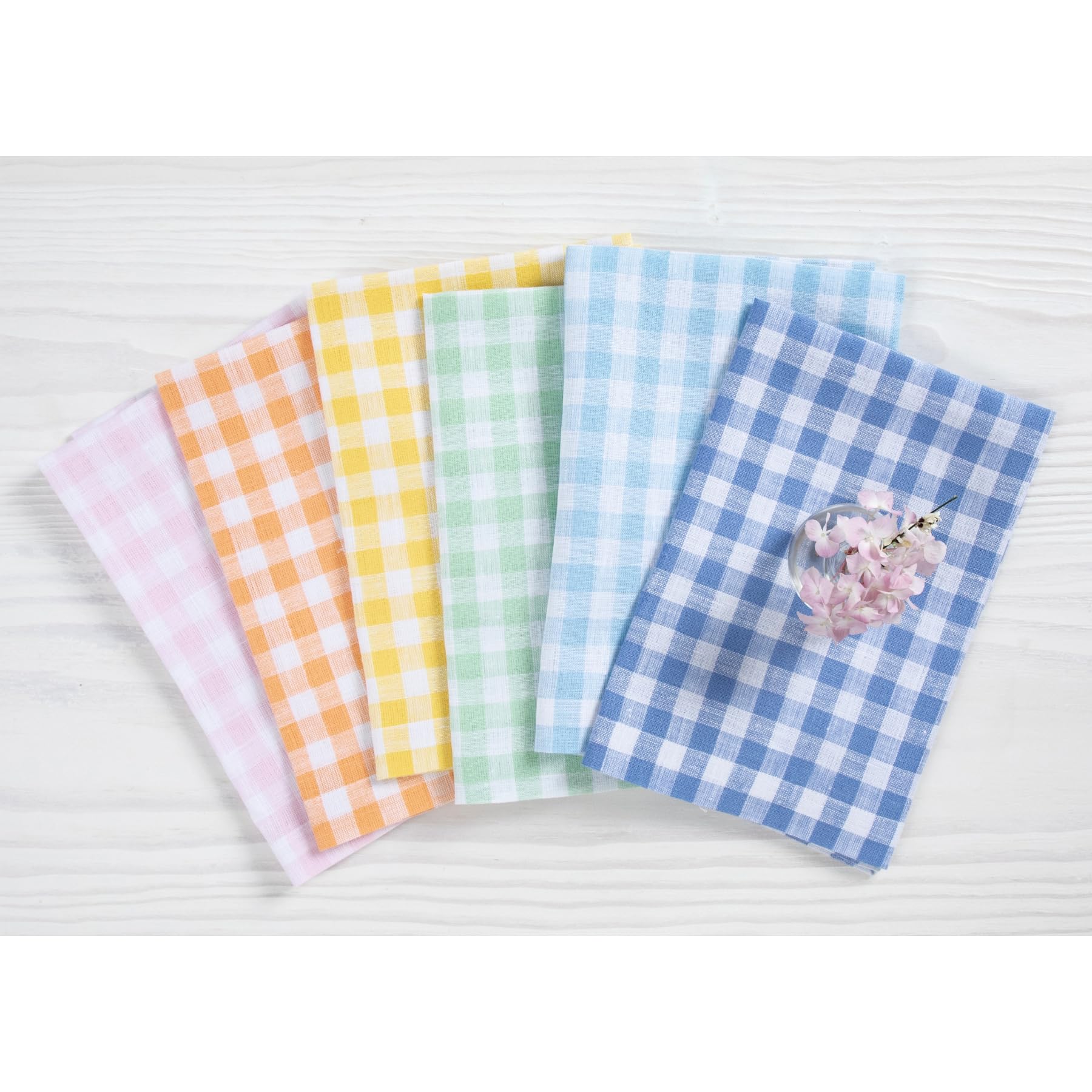 Solino Home Linen Napkins Set of 4-100% Pure Linen Marshmellow Pink Gingham Check Dinner Napkins Cloth 20 x 20 Inch for Mothers Day, Spring, Summer