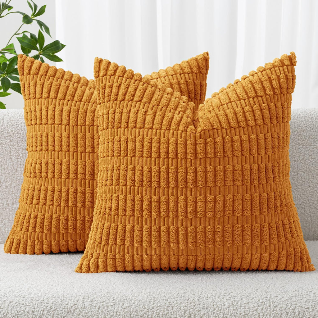 MIULEE Burnt Orange Corduroy Decorative Pillow Covers - Soft Boho Striped 18x18 Inch | Modern Farmhouse Decor