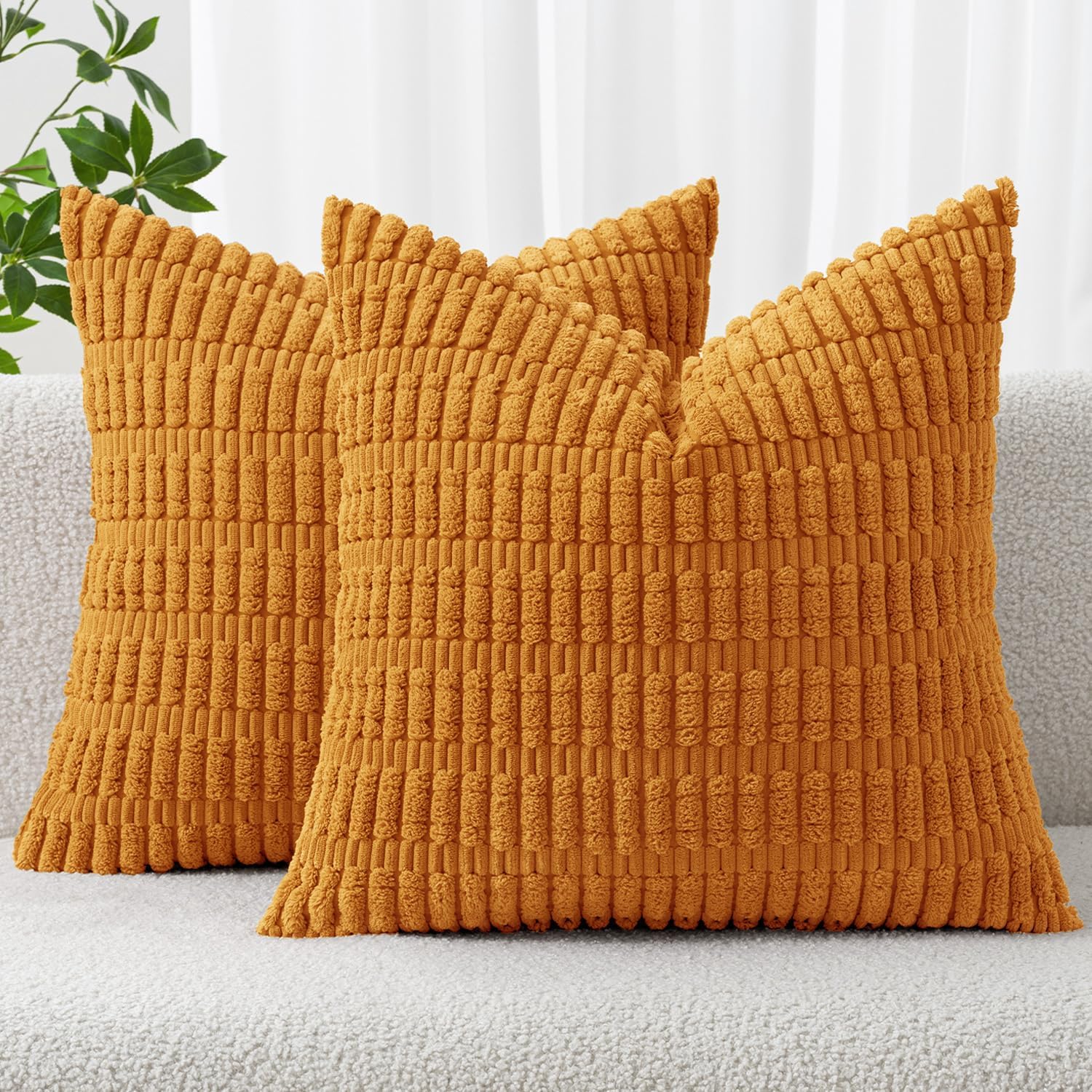 MIULEE Burnt Orange Corduroy Decorative Pillow Covers - Soft Boho Striped 18x18 Inch | Modern Farmhouse Decor