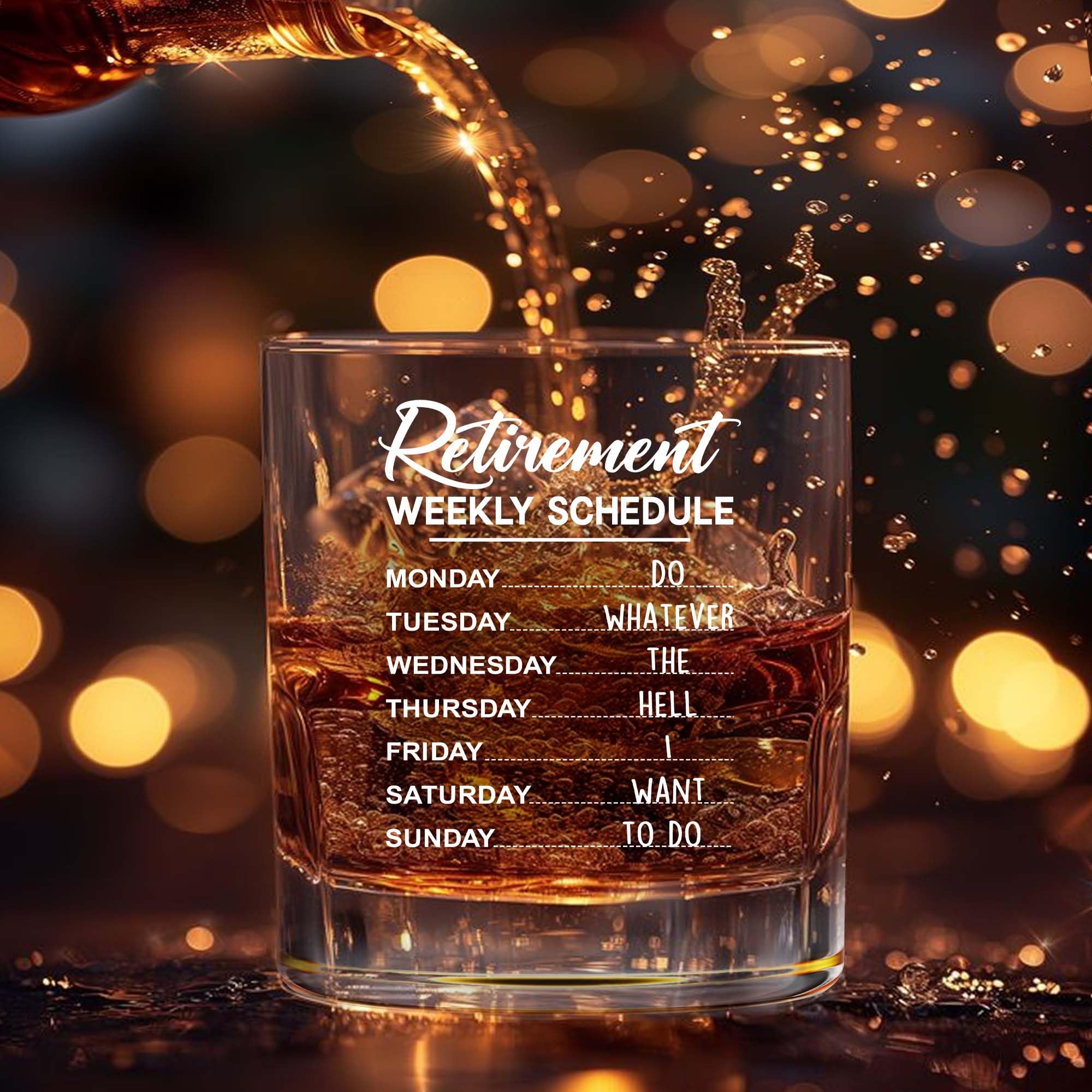 WHIDOBE Retirement Gift - Gift For Retirement Men - Weekly Schedule Whiskey Glass For Men - Retired Whiskey Glass for Dad, Grandpa - Farewell Leaving Gift For Boss, Coworker