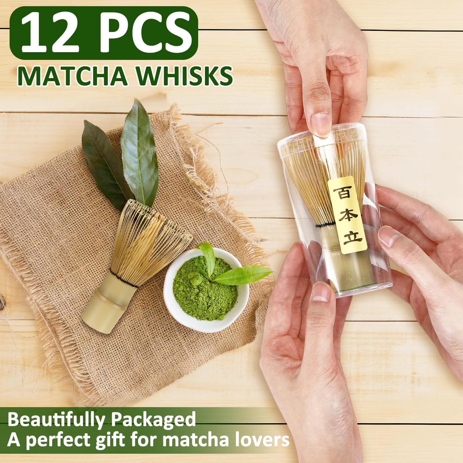 LemonRoad 12 Pcs Matcha Whisk Bulk 100 Prong Bamboo Whisk for Matcha Powder Traditional Japanese Chasen Handcrafted Organic Bamboo Stirrer Mixer Brush Authentic Ceremonial Tea Preparation Starter