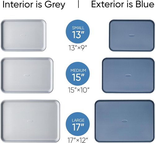 CAROTE 3-Piece Baking Pan Set | Versatile Bakeware Set with 13", 15", & 17" Cookie Sheets - Royal Violet, Blue & Grey
