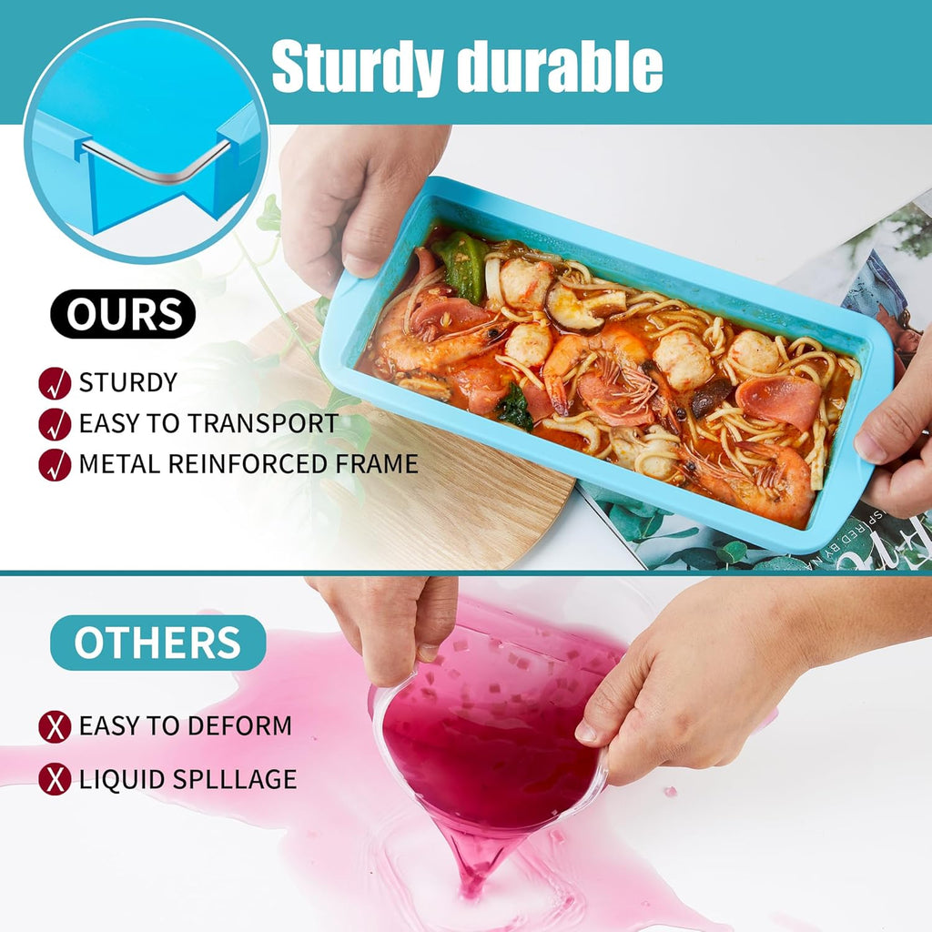 Skiennix Silicone Freezer Tray - 2 Pack Large Ice Cube Molds for Meal Prep | Oven & Dishwasher Safe