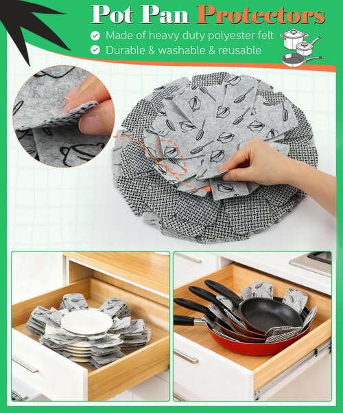 BOYAN Pot and Pan Protectors for Stacking, Set of 6 & 3 Sizes, Felt Pan Separators Dividers Pads for Space Saving, Pot Protectors for Stacking and Protecting Your Cookware