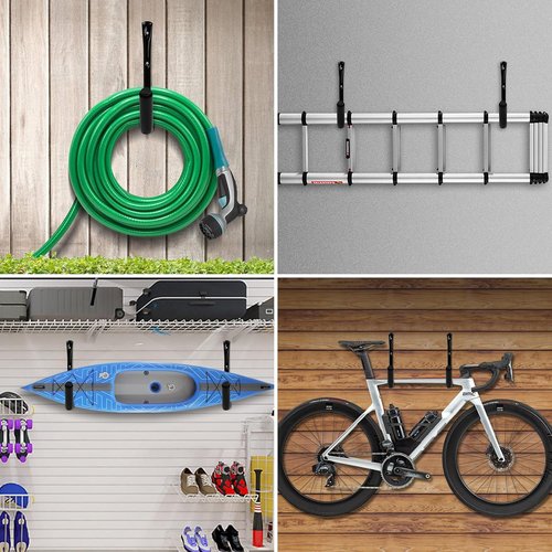 KURUI Heavy Duty Garage Storage Hooks - 100 LB Capacity Wall Mount Kayak Rack | 15" Black Hangers for Indoor/Outdoor Use