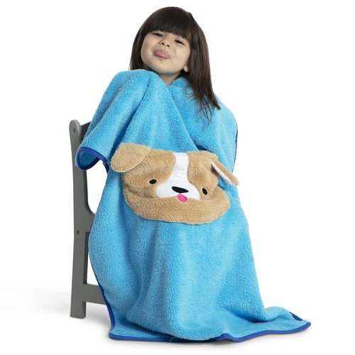 Delta Children Sherpa Throw Blanket with Storage Pocket for Kids, Teal Dog
