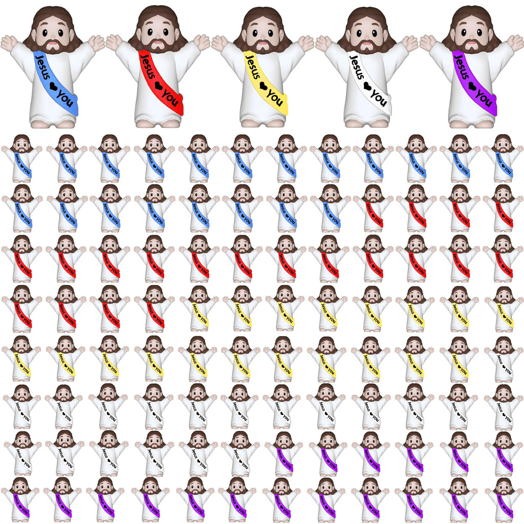 NOIENSI Jesus Loves You Figures 100 Pack – Multicolor Mini Jesus Figurines in Bulk, Little Jesus Figures for Easter, Church, and Religious Celebrations (Hand up)